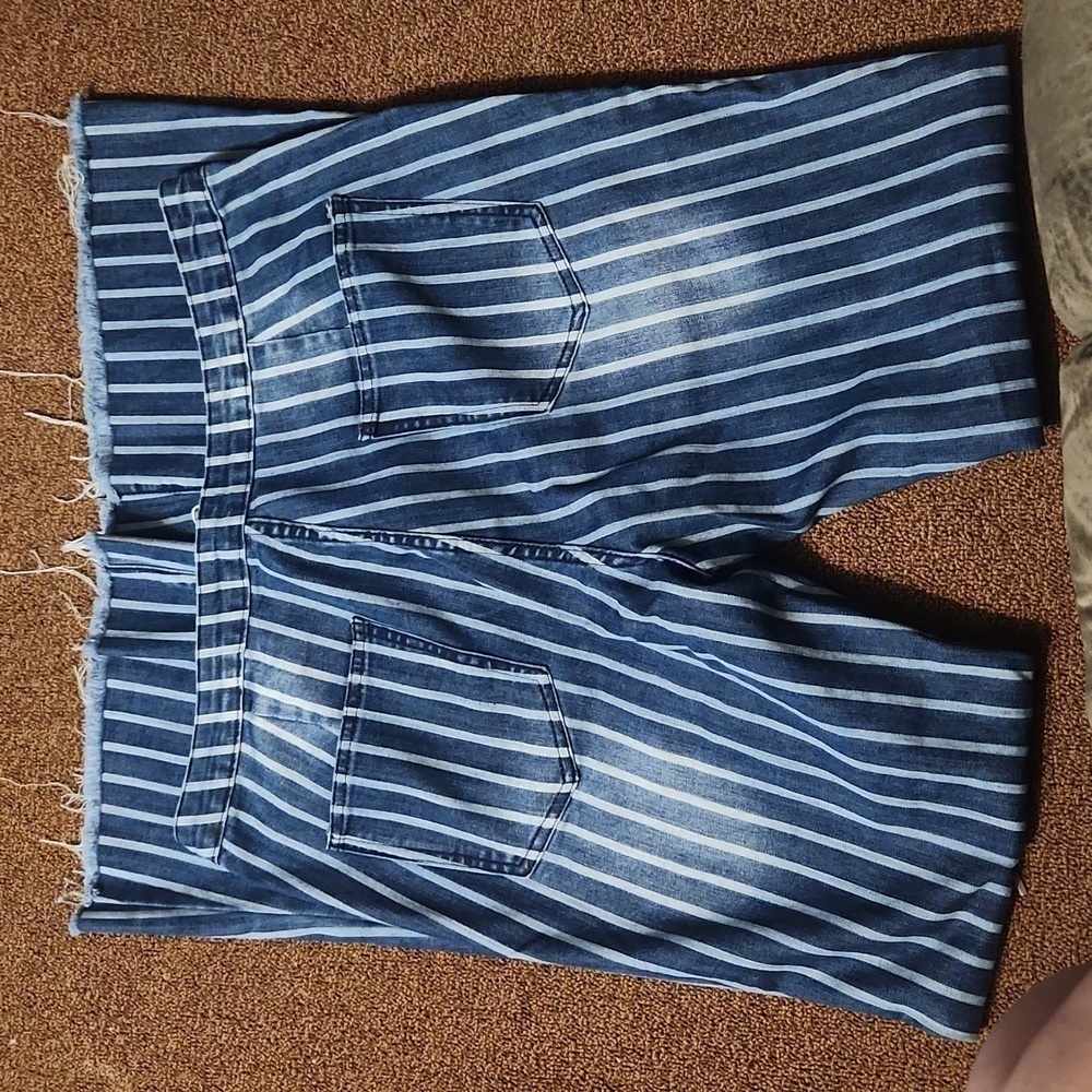 Turquoise haven flare leg striped denim pants size large - Picture 3 of 3